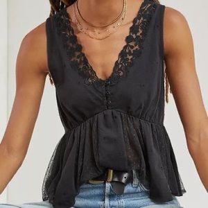 Anthropology Forever that Girl Embroidered Babydoll Tank in Black